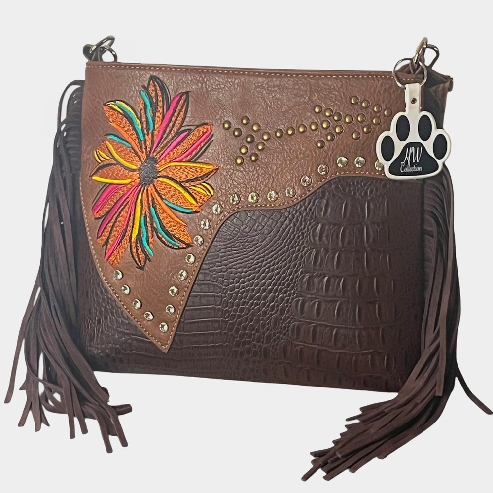 Western Fringe Crossbody Purse Flower Vegan Boho Bags Women Cowgirl Handbags